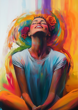 Woman with Roses and Colorful Background