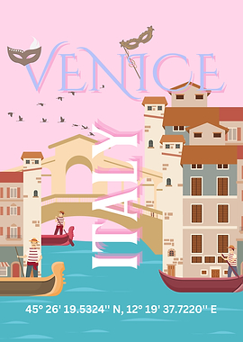 Venice, Italy Travel Poster, Retro Travel Art