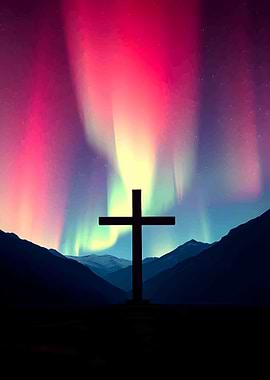 Cross Under Aurora Borealis