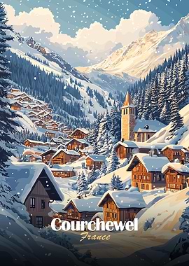 Snowy Village in Courchevel, France