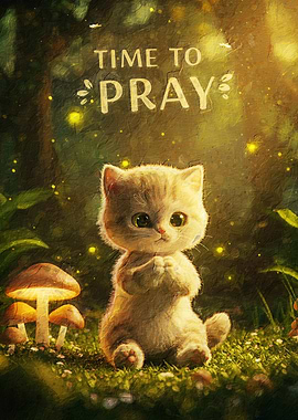 Kitten Praying in Forest