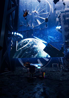 Gamer in a Futuristic Space Station