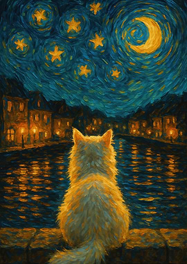 Starry Night and the White Cat
