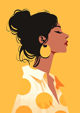 Yellow Polka Dot Fashion Woman Minimalist Art Illustration
