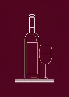 Wine Bottle and Glass Minimalist Design