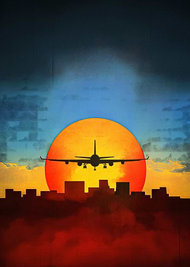 Vintage Airplane Sunset