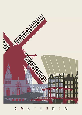 Amsterdam Skyline Illustration
