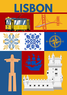 Colorful Lisbon Portugal Landmarks Collage