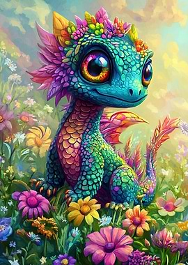 Rainbow Dragon in Flower Field