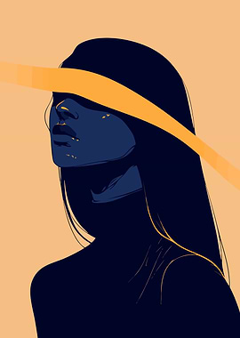 Blue Woman with Yellow Stripe Abstract Minimalist Art