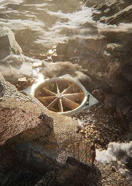 Metallic Fan in Rocky Landscape