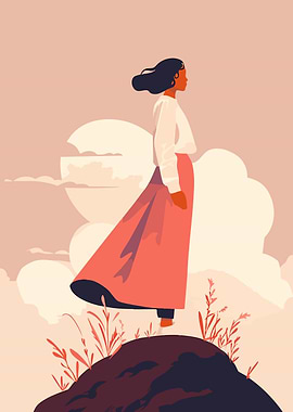 Woman and Sunset Boho Pastel Minimalist Art Illustration