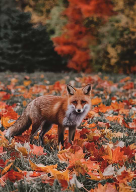 Red Fox in Autumn Leaves