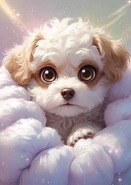 Kawaii Puppy in Clouds - Cute Anime Style Dog Portrait