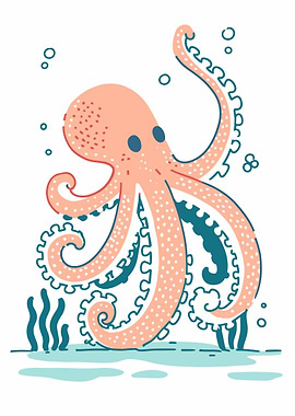 Cute Pink Octopus Illustration
