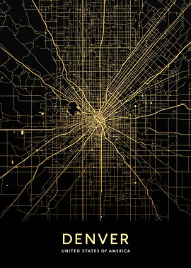 Denver City Map Aerial View With Golden Grid