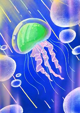 Green Jellyfish in Blue