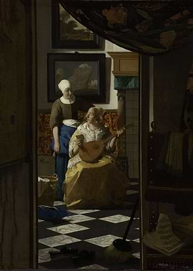 Woman Playing Lute in Interior