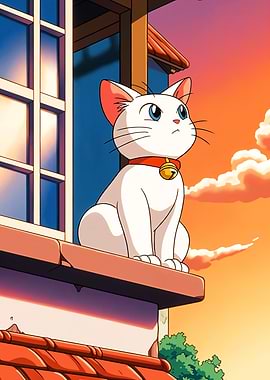White Cat on Rooftop