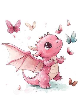 Pink Dragon with Butterflies