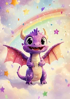 Cute Purple Dragon with Rainbow