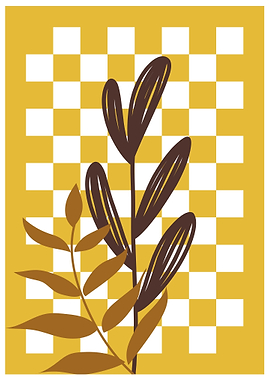 Floral Branch on Checkerboard