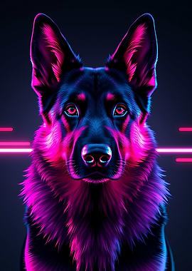 Close up portrait Neon German Shepherd