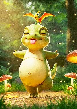 Cute Dinosaur with Bird