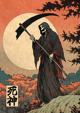 Death God in Japanese Woodblock Style