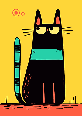 Black Cat with Teal Tail