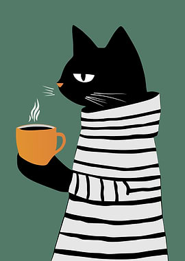 Black Cat with Coffee