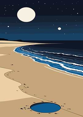 Night Beach with Mysterious Pool