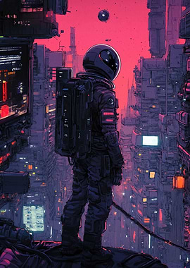 Astronaut in Futuristic City