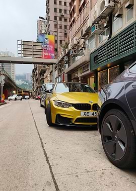 Yellow BMW M3 in Hong Kong