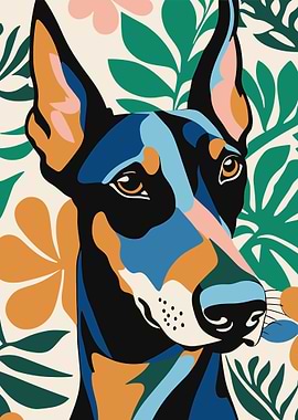 Doberman with Tropical Leaves