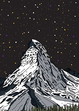 Snowy Mountain Peak Night Sky