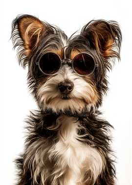 Biewer Terrier Dog Wearing Sunglasses
