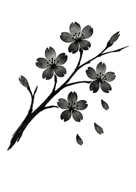 Black and White Cherry Blossom Branch