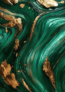Emerald and Gold Abstract Art