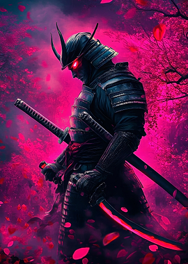 Samurai Warrior in Pink Haze