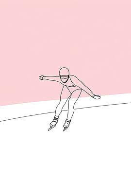 Speed Skating Minimalist Line Art
