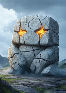 Stone Guardian with Glowing Eyes