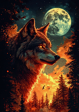 Wolf Under Full Moon