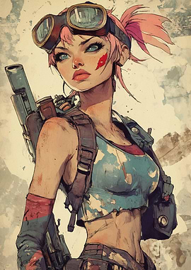 Female Character with Goggles and Gun