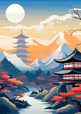 Japanese Pagoda Landscape