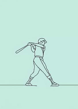 Baseball Player Minimalist Line Art