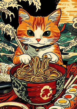 Cat Eating Ramen