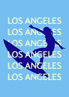Los Angeles Travel Art, Surf Lovers, Blue