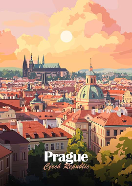 Prague Cityscape Sunset