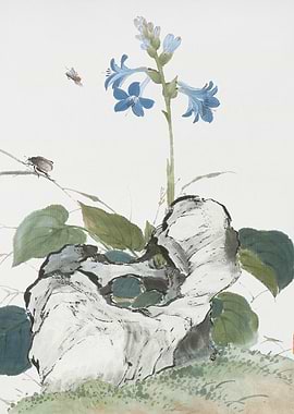 Blue Flower and Stone Painting